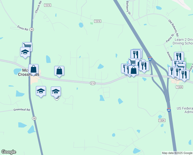map of restaurants, bars, coffee shops, grocery stores, and more near 12798 North Carolina 210 in Benson