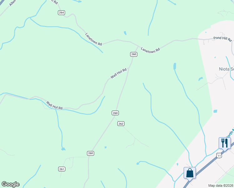 map of restaurants, bars, coffee shops, grocery stores, and more near 430-520 County Road 260 in Niota