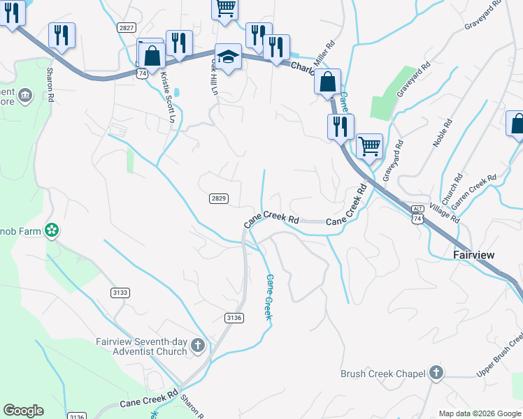 map of restaurants, bars, coffee shops, grocery stores, and more near 5 McGee Circle in Fairview