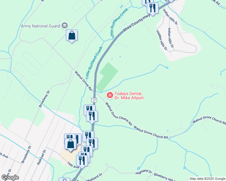 map of restaurants, bars, coffee shops, grocery stores, and more near 136 Twin Oaks Court in Dayton