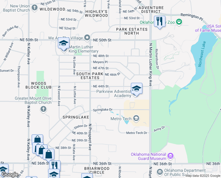 map of restaurants, bars, coffee shops, grocery stores, and more near 4414 North Terry Avenue in Oklahoma City