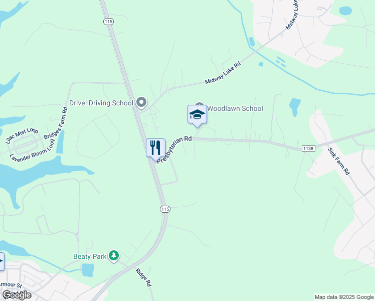 map of restaurants, bars, coffee shops, grocery stores, and more near Presbyterian Road in Mooresville