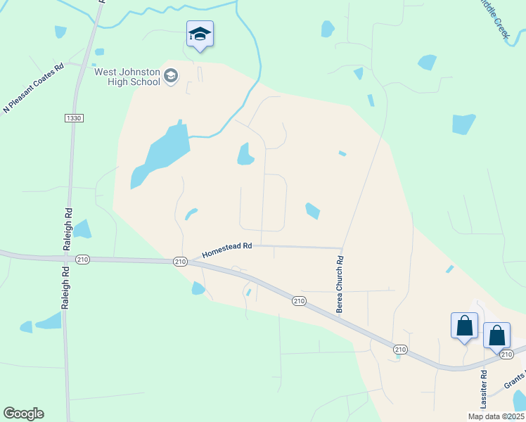 map of restaurants, bars, coffee shops, grocery stores, and more near Snowbell Street in Four Oaks