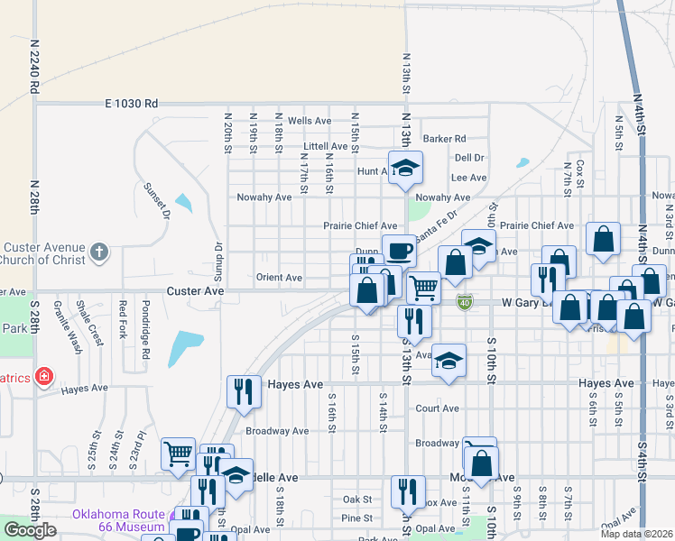 map of restaurants, bars, coffee shops, grocery stores, and more near 1506 Dunn Avenue in Clinton