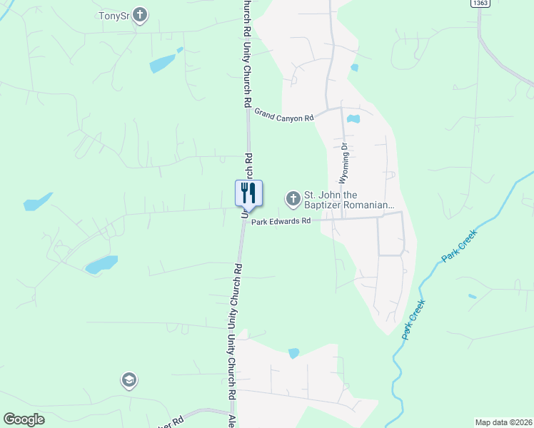 map of restaurants, bars, coffee shops, grocery stores, and more near 7410 Unity Church Road in Kannapolis