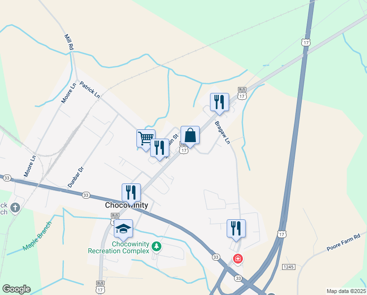 map of restaurants, bars, coffee shops, grocery stores, and more near 3152 U.S. 17 in Chocowinity