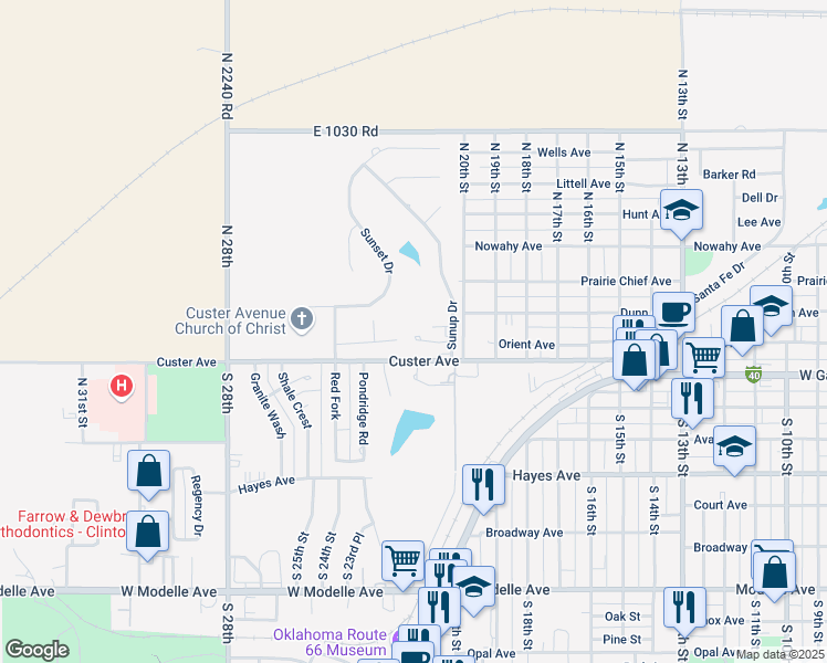 map of restaurants, bars, coffee shops, grocery stores, and more near 123 The Hills Street in Clinton