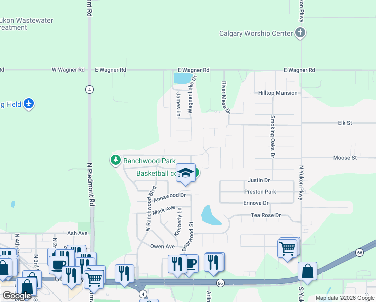 map of restaurants, bars, coffee shops, grocery stores, and more near 428 Charles Court in Yukon