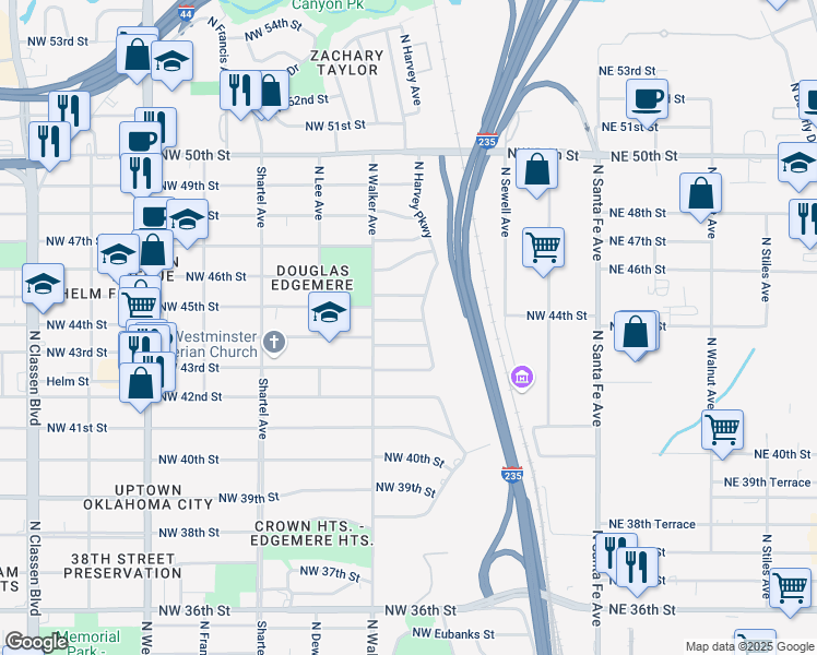 map of restaurants, bars, coffee shops, grocery stores, and more near 412 Northwest 45th Street in Oklahoma City