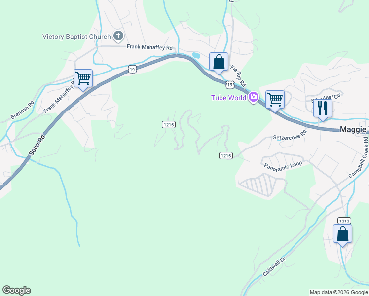 map of restaurants, bars, coffee shops, grocery stores, and more near 1355 Setzercove Road in Maggie Valley