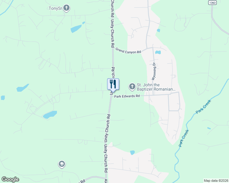 map of restaurants, bars, coffee shops, grocery stores, and more near 7410 Unity Church Road in Kannapolis