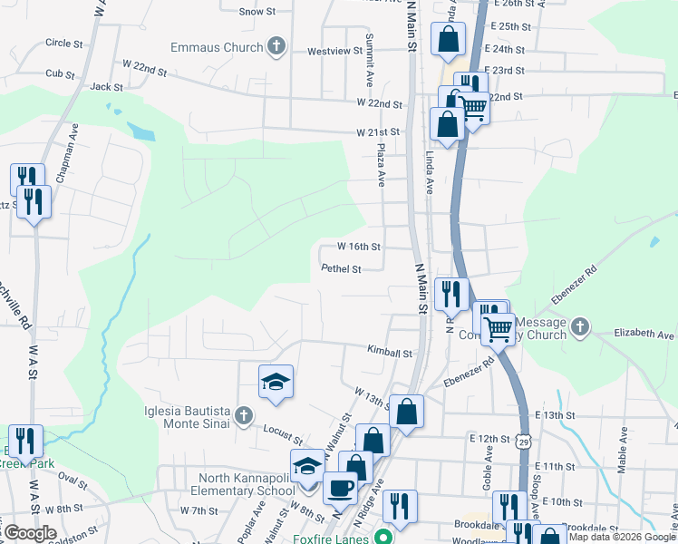 map of restaurants, bars, coffee shops, grocery stores, and more near 221 Pethel Street in Kannapolis