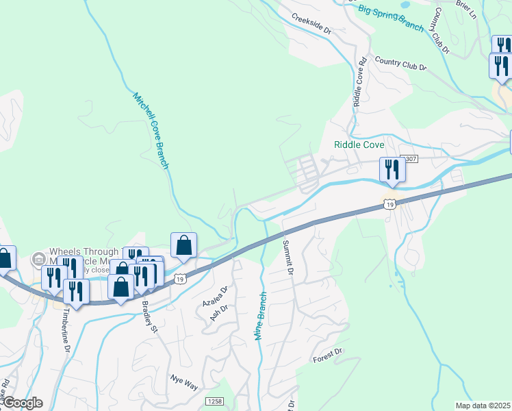 map of restaurants, bars, coffee shops, grocery stores, and more near 12 Indian Trace Road in Maggie Valley