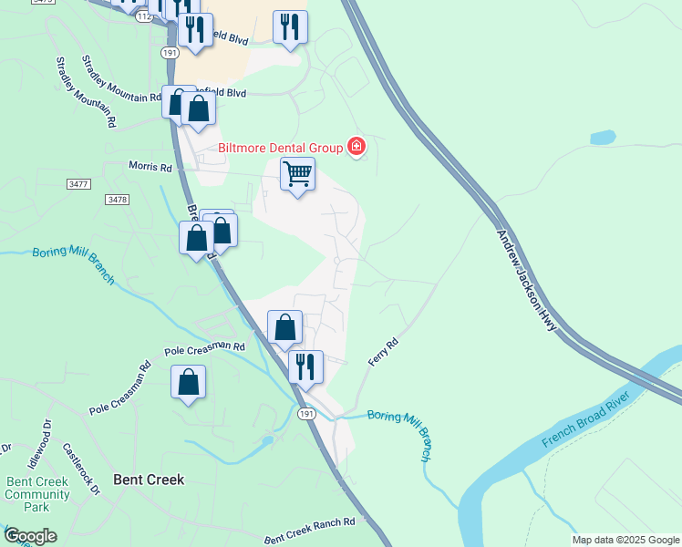 map of restaurants, bars, coffee shops, grocery stores, and more near 108 Knob Hill Road in Asheville