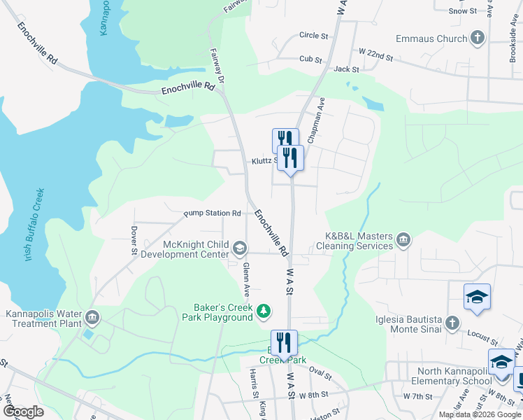 map of restaurants, bars, coffee shops, grocery stores, and more near 1500 Enochville Road in Kannapolis