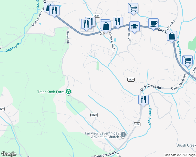 map of restaurants, bars, coffee shops, grocery stores, and more near 90 Joe Jenkins Road in Fairview