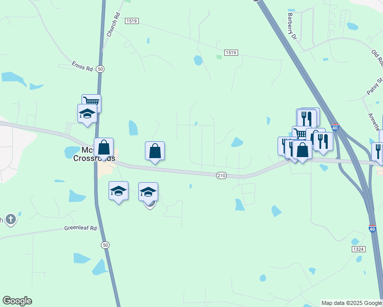 map of restaurants, bars, coffee shops, grocery stores, and more near 288 Highview Drive in Benson
