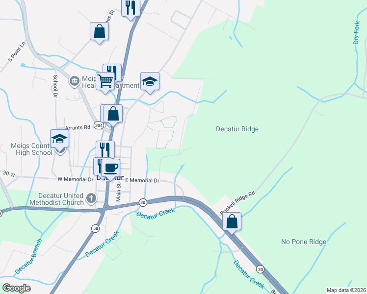 map of restaurants, bars, coffee shops, grocery stores, and more near 163 Elm Street in Decatur