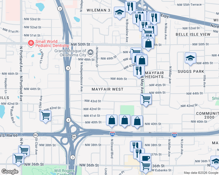 map of restaurants, bars, coffee shops, grocery stores, and more near 4520 North Hamilton Drive in Oklahoma City