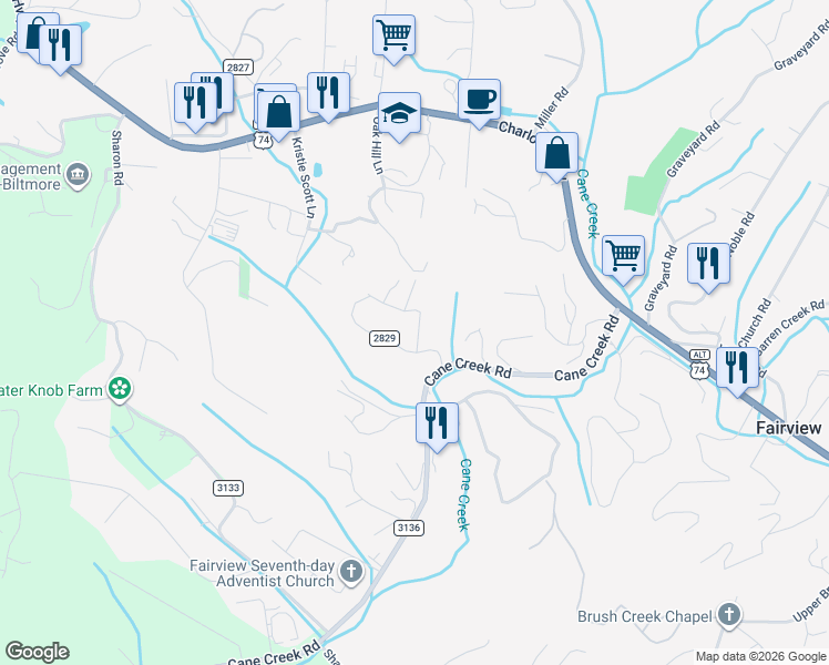 map of restaurants, bars, coffee shops, grocery stores, and more near 5 McGee Circle in Fairview