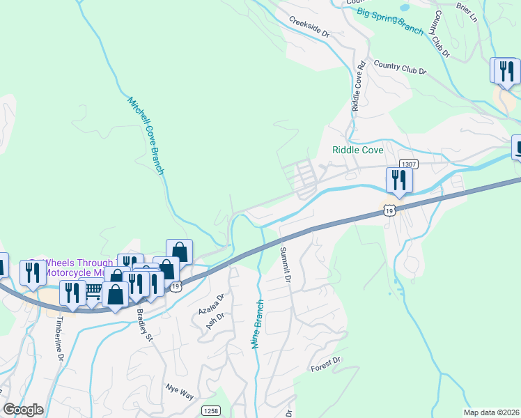 map of restaurants, bars, coffee shops, grocery stores, and more near 12 Indian Trace Road in Maggie Valley