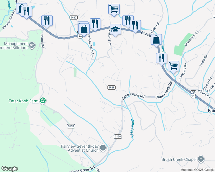 map of restaurants, bars, coffee shops, grocery stores, and more near 42 McGee Circle in Fairview