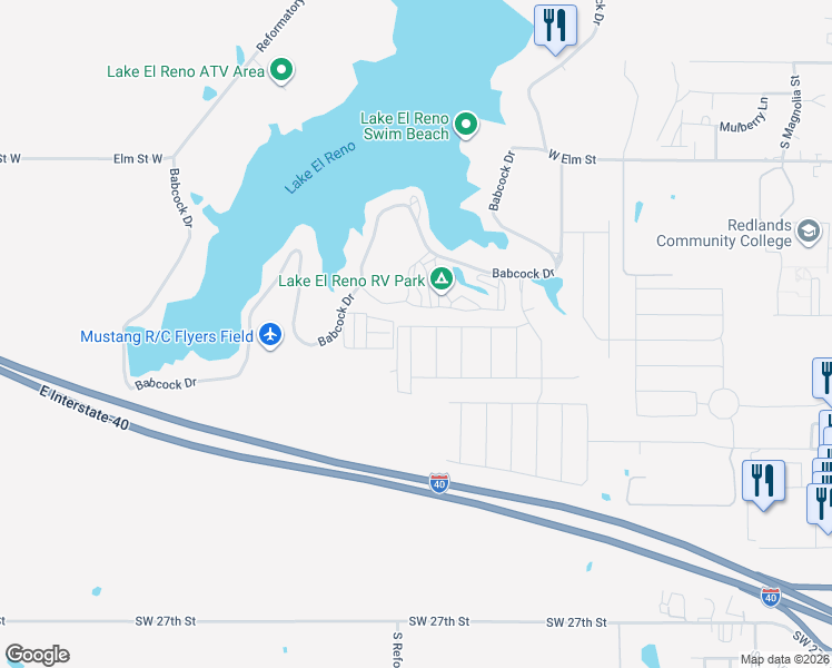 map of restaurants, bars, coffee shops, grocery stores, and more near Babcock Drive in El Reno