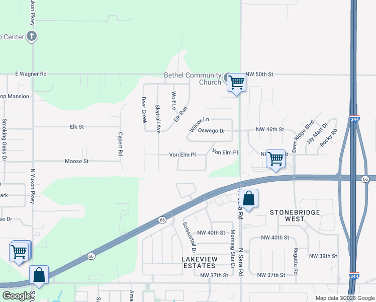 map of restaurants, bars, coffee shops, grocery stores, and more near 1309 Von Elm Place in Yukon