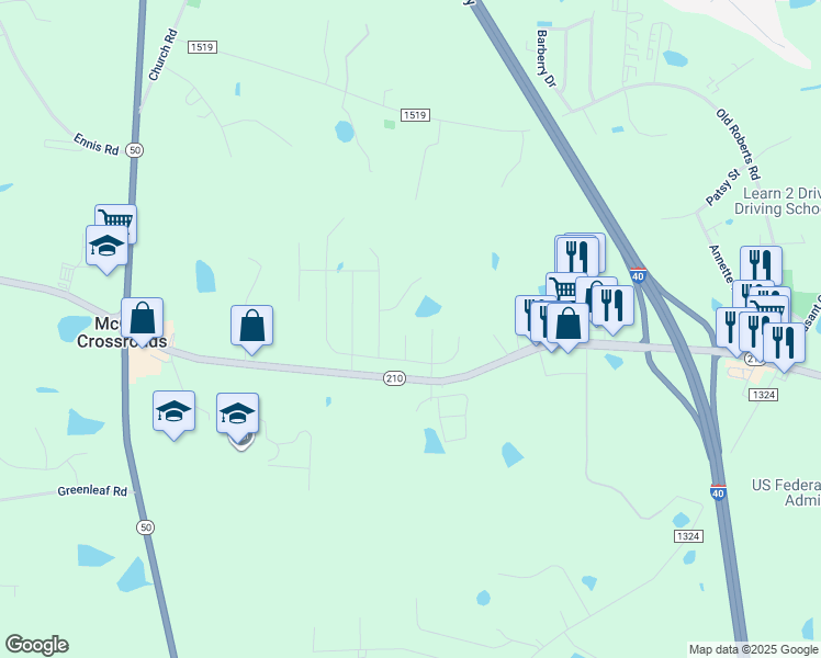 map of restaurants, bars, coffee shops, grocery stores, and more near 12741 North Carolina 210 in Benson