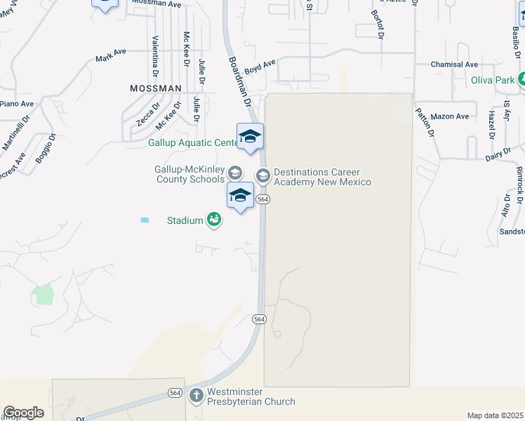 map of restaurants, bars, coffee shops, grocery stores, and more near 680 Boardman Drive in Gallup