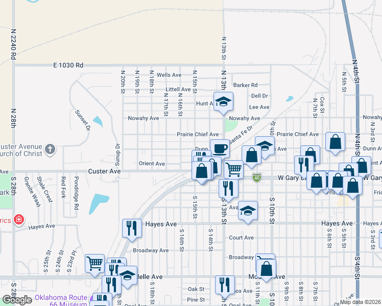 map of restaurants, bars, coffee shops, grocery stores, and more near 1506 Dunn Avenue in Clinton