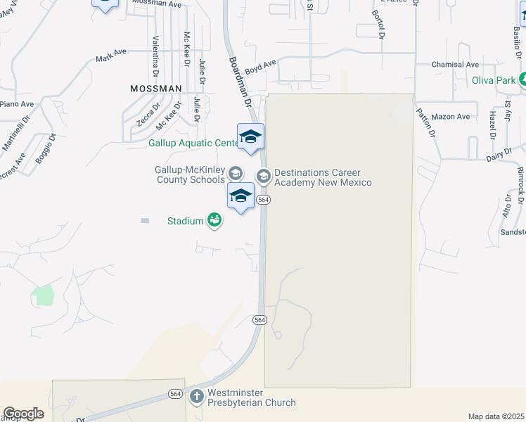 map of restaurants, bars, coffee shops, grocery stores, and more near 680 Boardman Drive in Gallup
