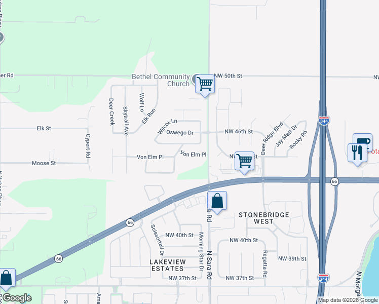 map of restaurants, bars, coffee shops, grocery stores, and more near 1409 Von Elm Place in Yukon