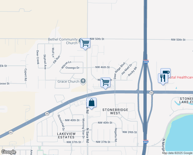 map of restaurants, bars, coffee shops, grocery stores, and more near 10521 Northwest 45th Street in Yukon