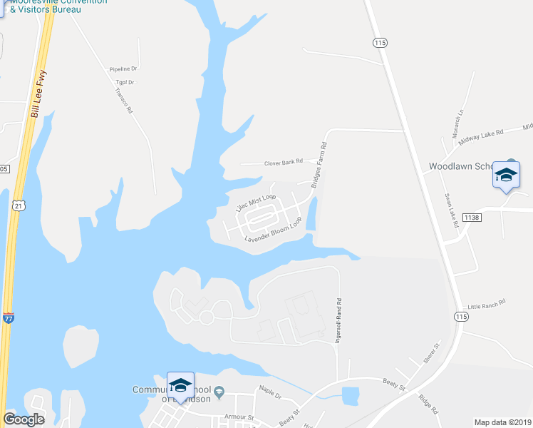 map of restaurants, bars, coffee shops, grocery stores, and more near 270 Bridges Farm Road in Mooresville