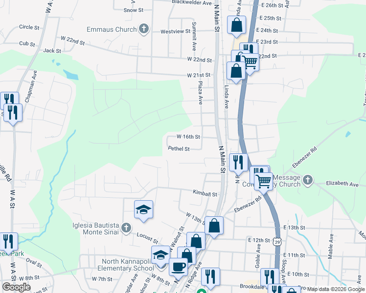 map of restaurants, bars, coffee shops, grocery stores, and more near 221 Pethel Street in Kannapolis