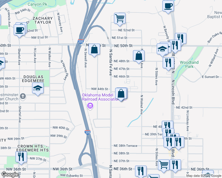 map of restaurants, bars, coffee shops, grocery stores, and more near 2 Northwest 44th Street in Oklahoma City