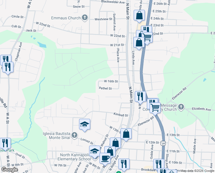 map of restaurants, bars, coffee shops, grocery stores, and more near 221 Pethel Street in Kannapolis