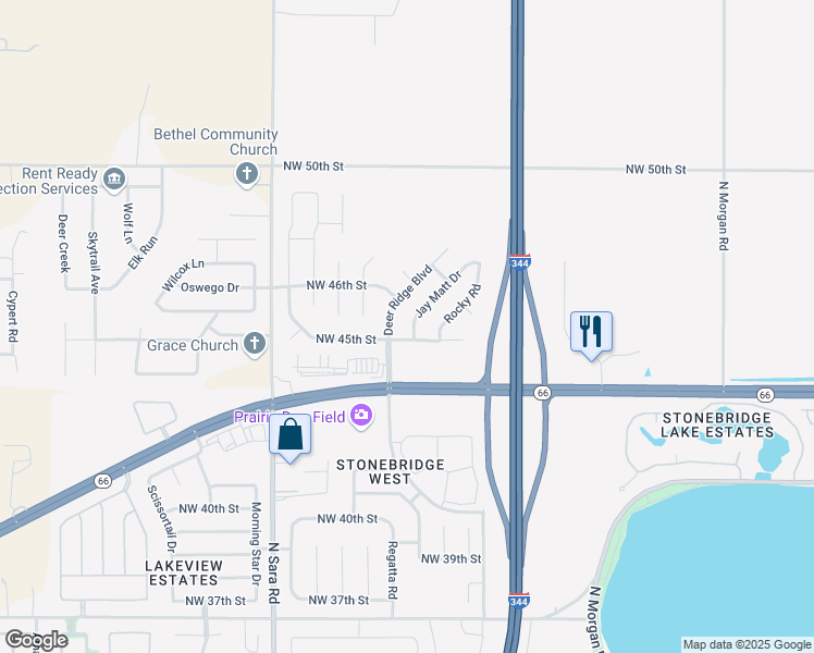 map of restaurants, bars, coffee shops, grocery stores, and more near 3709 Jay Matt Drive in Yukon