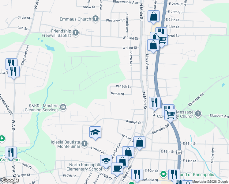 map of restaurants, bars, coffee shops, grocery stores, and more near 221 Pethel Street in Kannapolis