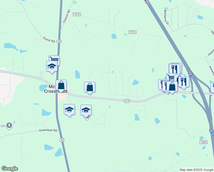 map of restaurants, bars, coffee shops, grocery stores, and more near 323 Highview Drive in Benson