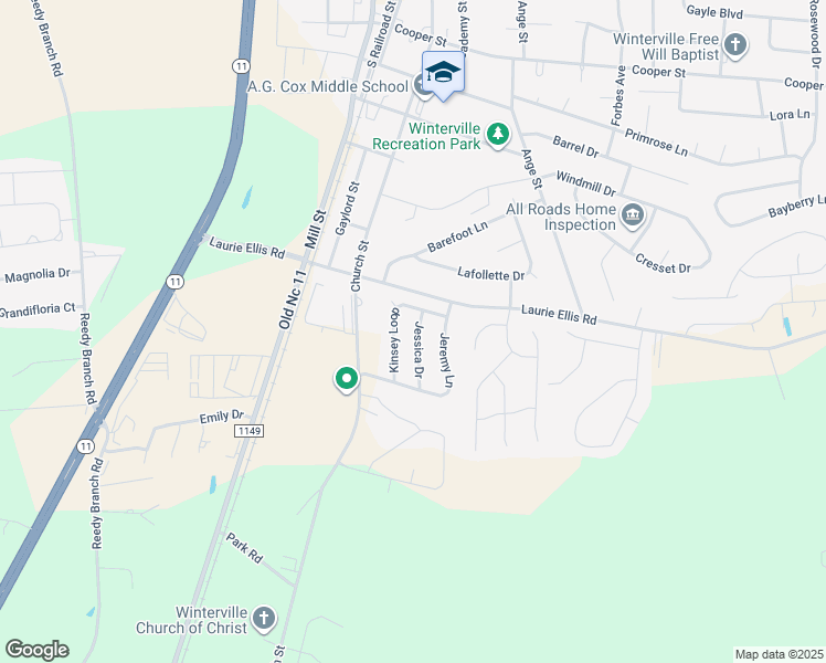 map of restaurants, bars, coffee shops, grocery stores, and more near 2925B Jessica Drive in Winterville