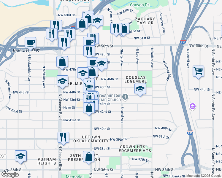 map of restaurants, bars, coffee shops, grocery stores, and more near 832 Northwest 45th Street in Oklahoma City