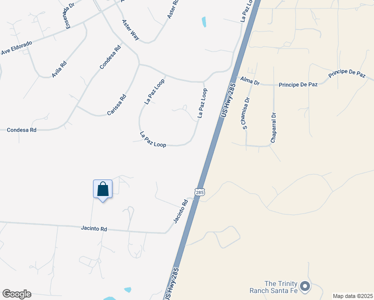 map of restaurants, bars, coffee shops, grocery stores, and more near 102 La Paz Loop in Santa Fe