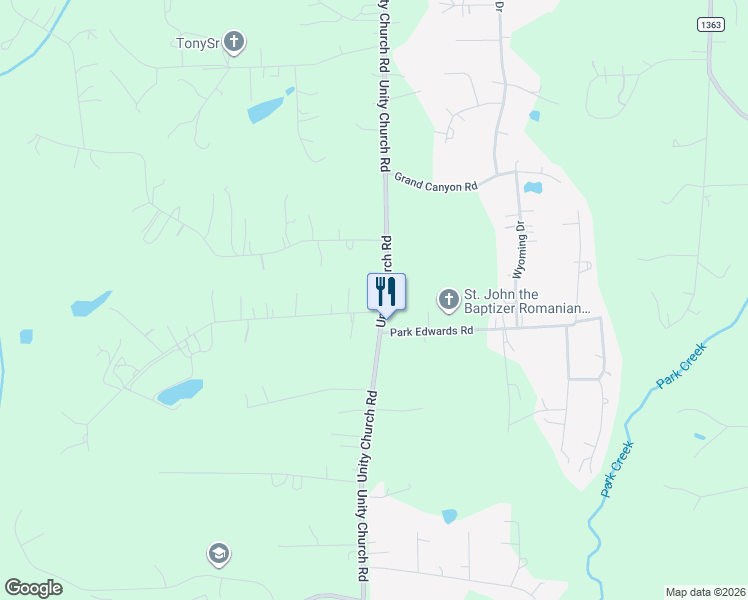 map of restaurants, bars, coffee shops, grocery stores, and more near 7415 Unity Church Road in Kannapolis
