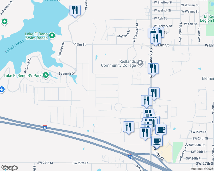 map of restaurants, bars, coffee shops, grocery stores, and more near 1820 Schooner Road in El Reno