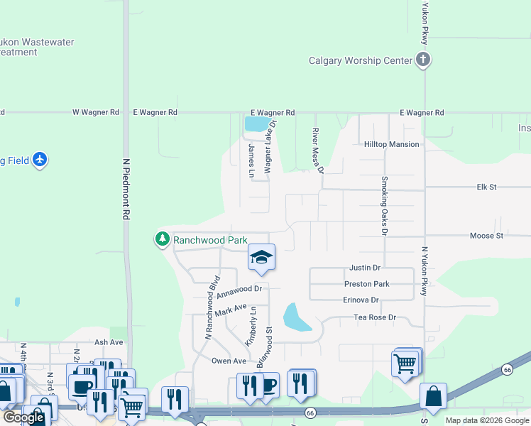 map of restaurants, bars, coffee shops, grocery stores, and more near Charles Court in Yukon