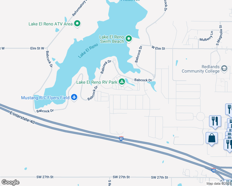 map of restaurants, bars, coffee shops, grocery stores, and more near Babcock Drive in El Reno
