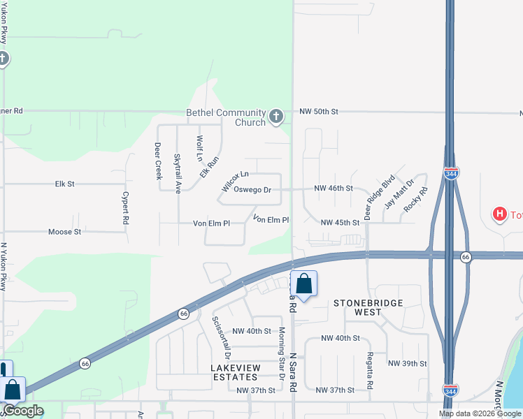 map of restaurants, bars, coffee shops, grocery stores, and more near 1409 Von Elm Place in Yukon