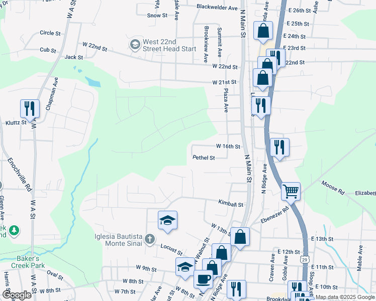map of restaurants, bars, coffee shops, grocery stores, and more near 237 Pethel Street in Kannapolis